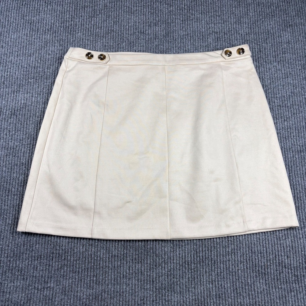 Marc New York Andrew Marc Skirt Womens XL Beige Faux Suede Mini Button Detail